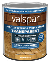 Valspar VL1028071-14 Stain and Sealer, Transparent, Honey Gold, Liquid, 1 qt